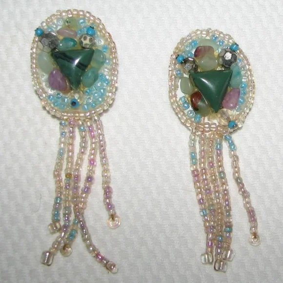 Vintage huge Clip On large Earrings southwest fringe drop dangle - Picture 1 of 4